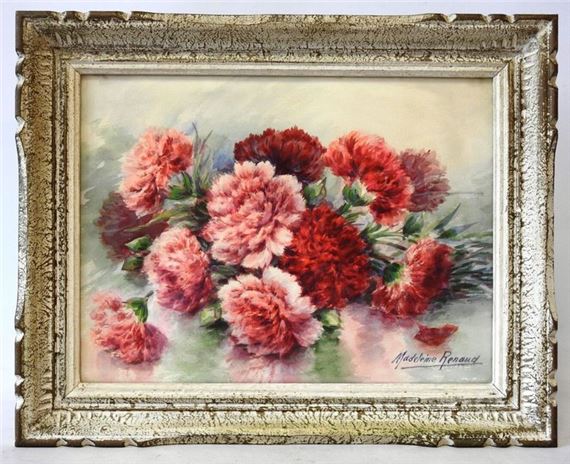 Bouquet of carnations. Watercolor by Madeleine Renaud