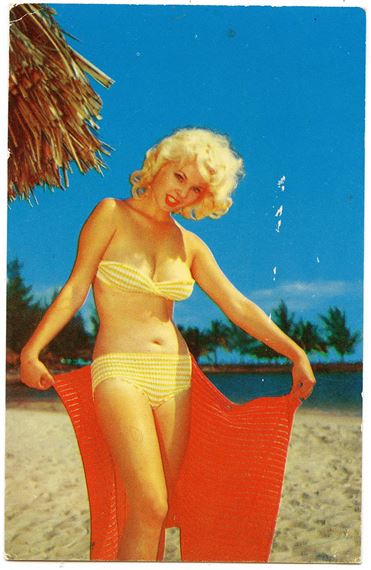 Scarce Original (No Repro.) BUNNY YEAGER Pin Up Postcard by Bunny Yeager, March 13