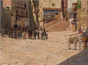 MARIANO FELEZ BENTURA Zaragoza (1883) / (1942) &quot;Holy Week in Albarracin&quot; - Mariano Felez