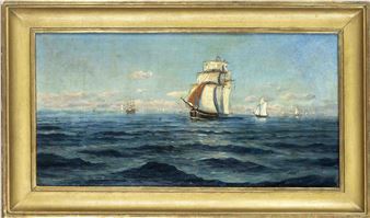 zahlreiche Schiffe auf ruhiger See - Adolf Friedrich Vollmer