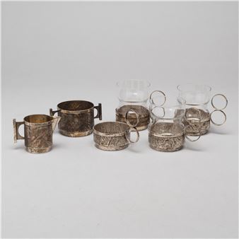 Sugar bowl, creamer and te glass holders, 4 pcs, Helsinki 1970-luku - Pekka Turunen