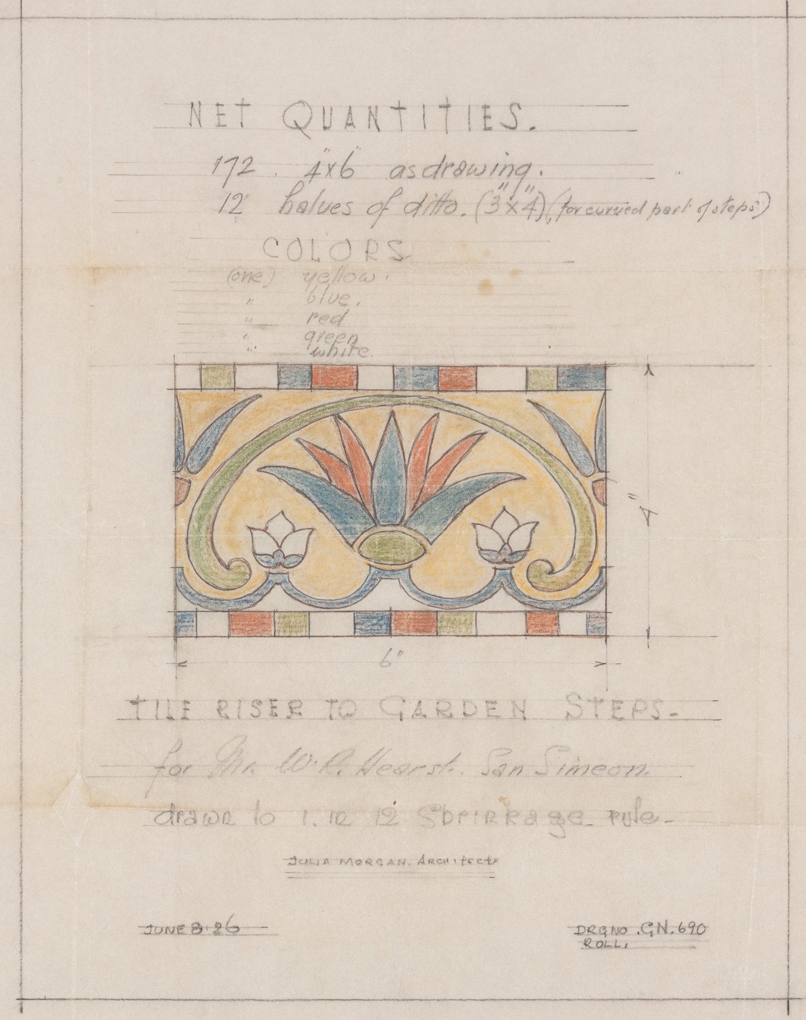 Julia Morgan | Color pencil drawing of design for Tile Riser To Garden ...