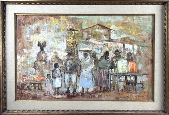 Market scene by Antonio Vasquez Parra