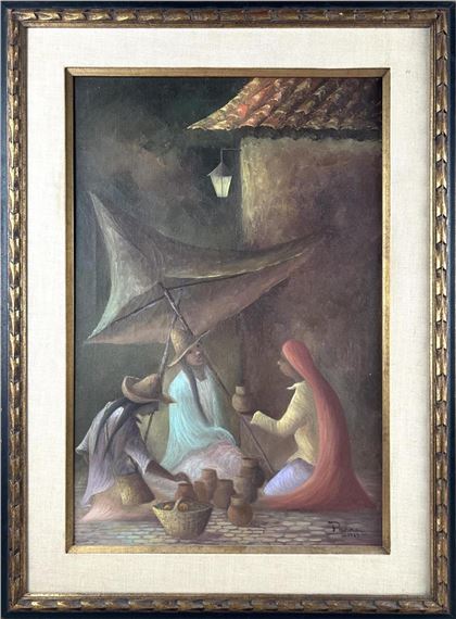 Figures under an umbrella by Antonio Vasquez Parra, 1969