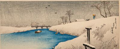 Snow in Ayase River (Ayase gawa no yuki) by Takahashi Shtei, 1915