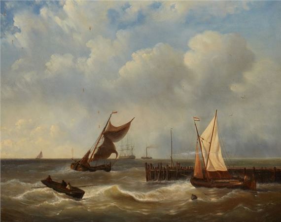 G.J. HOFFMAN (19th century HOLLAND SCHOOL) Restless seashore Canvas Signed lower left G.J. Hoffman 60 x 76 cm (accidents - G. J. Hoffman