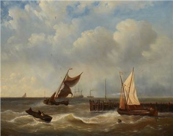 G.J. HOFFMAN (19th century HOLLAND SCHOOL) Restless seashore Canvas Signed lower left G.J. Hoffman 60 x 76 cm (accidents - G. J. Hoffman