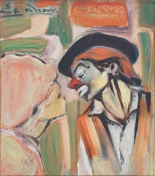 The clown and the child by Joseph Espalioux, dated 1984