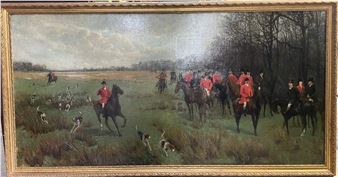 L ; The Bedale Hunt in a wooded landscape, including Capt. Wilson Todd M.F.H - L. Stobart