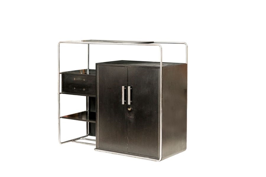 Artwork by Emile Guyot, Cabinet model B, Made of Chromed steel