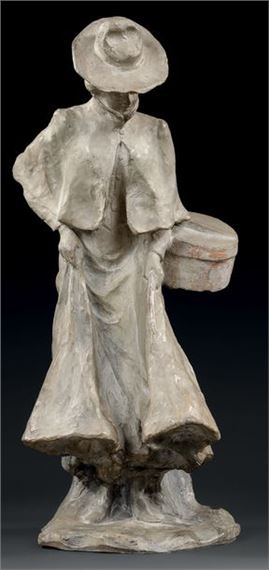 Elegant Parisian woman avoiding the stream Gray-tinted terra cotta by Édouard Fortini