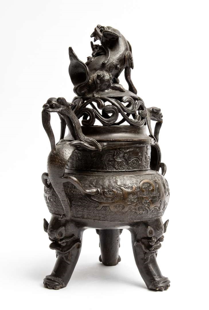 Artwork by Chinese School, 19th Century, A Chinese bronze censer with cover, Made of bronze