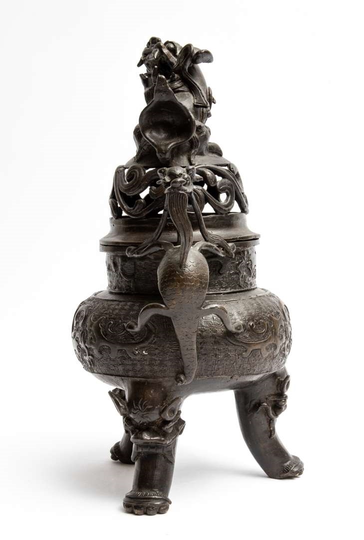 Artwork by Chinese School, 19th Century, A Chinese bronze censer with cover, Made of bronze