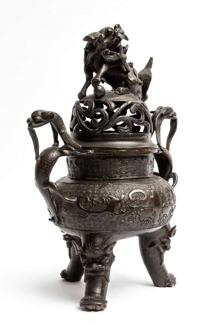 Artwork by Chinese School, 19th Century, A Chinese bronze censer with cover, Made of bronze