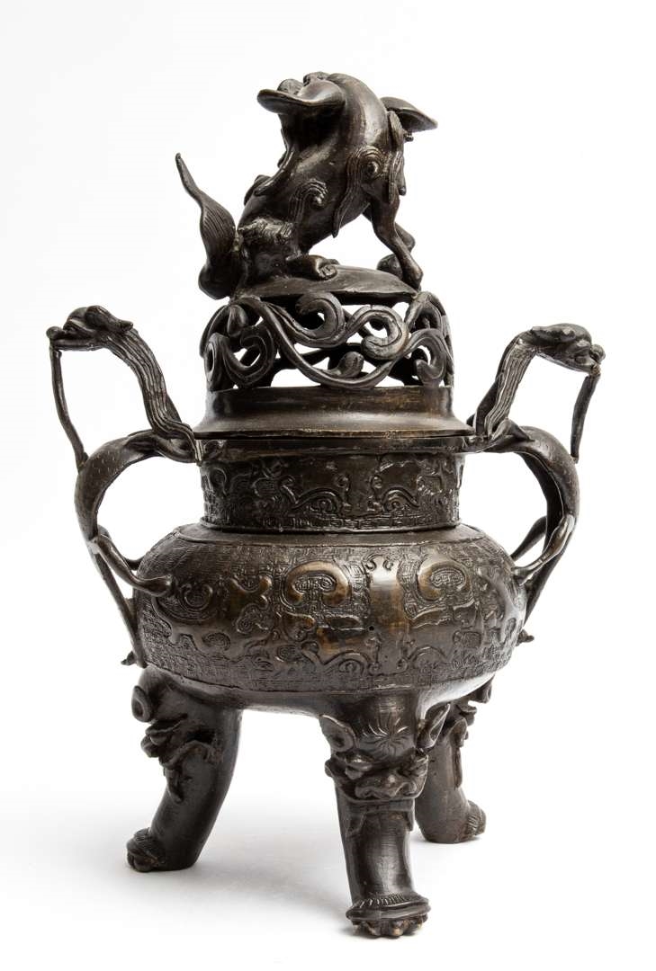 Artwork by Chinese School, 19th Century, A Chinese bronze censer with cover, Made of bronze