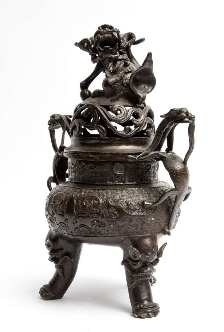 Artwork by Chinese School, 19th Century, A Chinese bronze censer with cover, Made of bronze