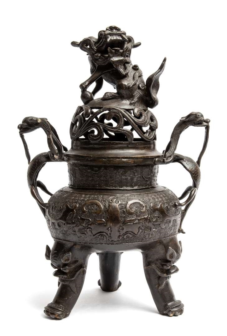 Artwork by Chinese School, 19th Century, A Chinese bronze censer with cover, Made of bronze