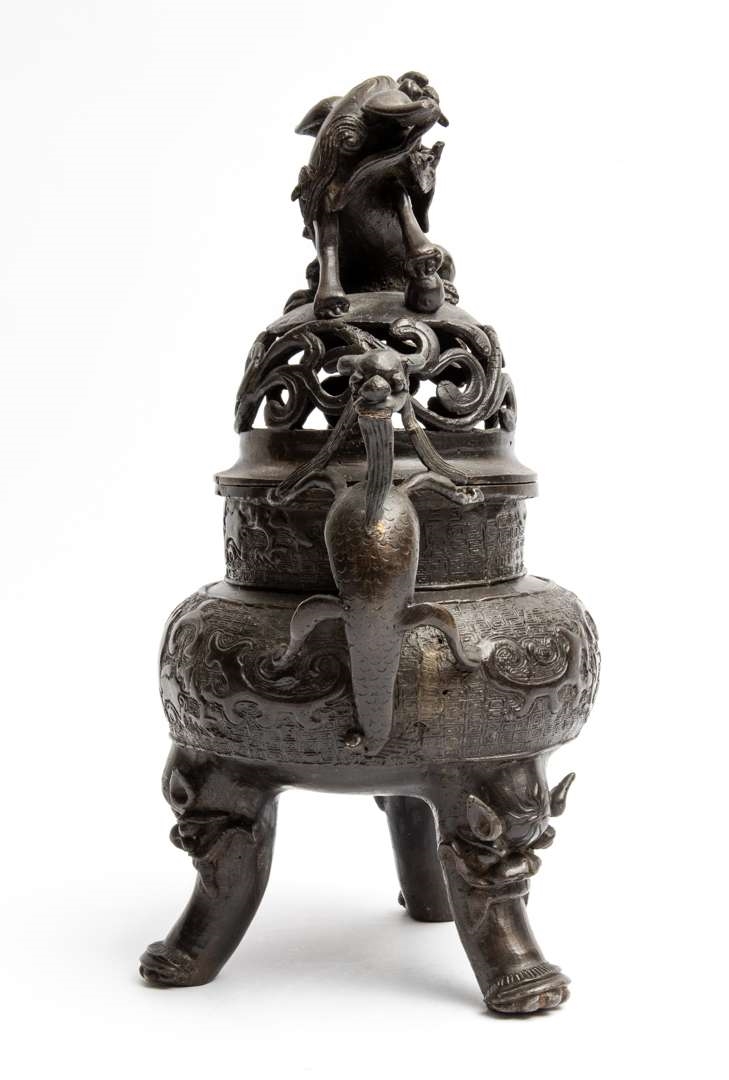 Artwork by Chinese School, 19th Century, A Chinese bronze censer with cover, Made of bronze