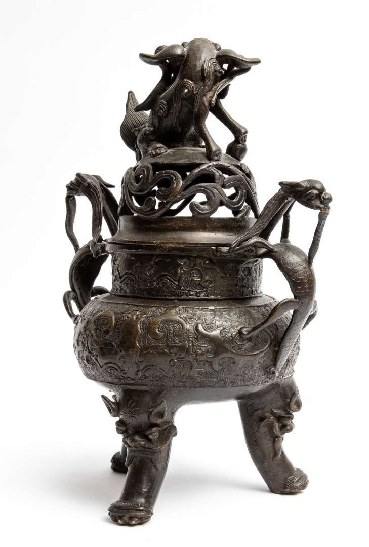 Artwork by Chinese School, 19th Century, A Chinese bronze censer with cover, Made of bronze