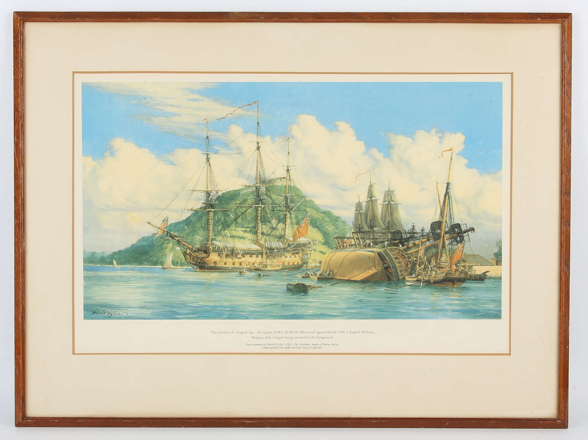 Artwork by Harold Wyllie, H.M.S. Albion in English Harbour, Made of oil on canvas