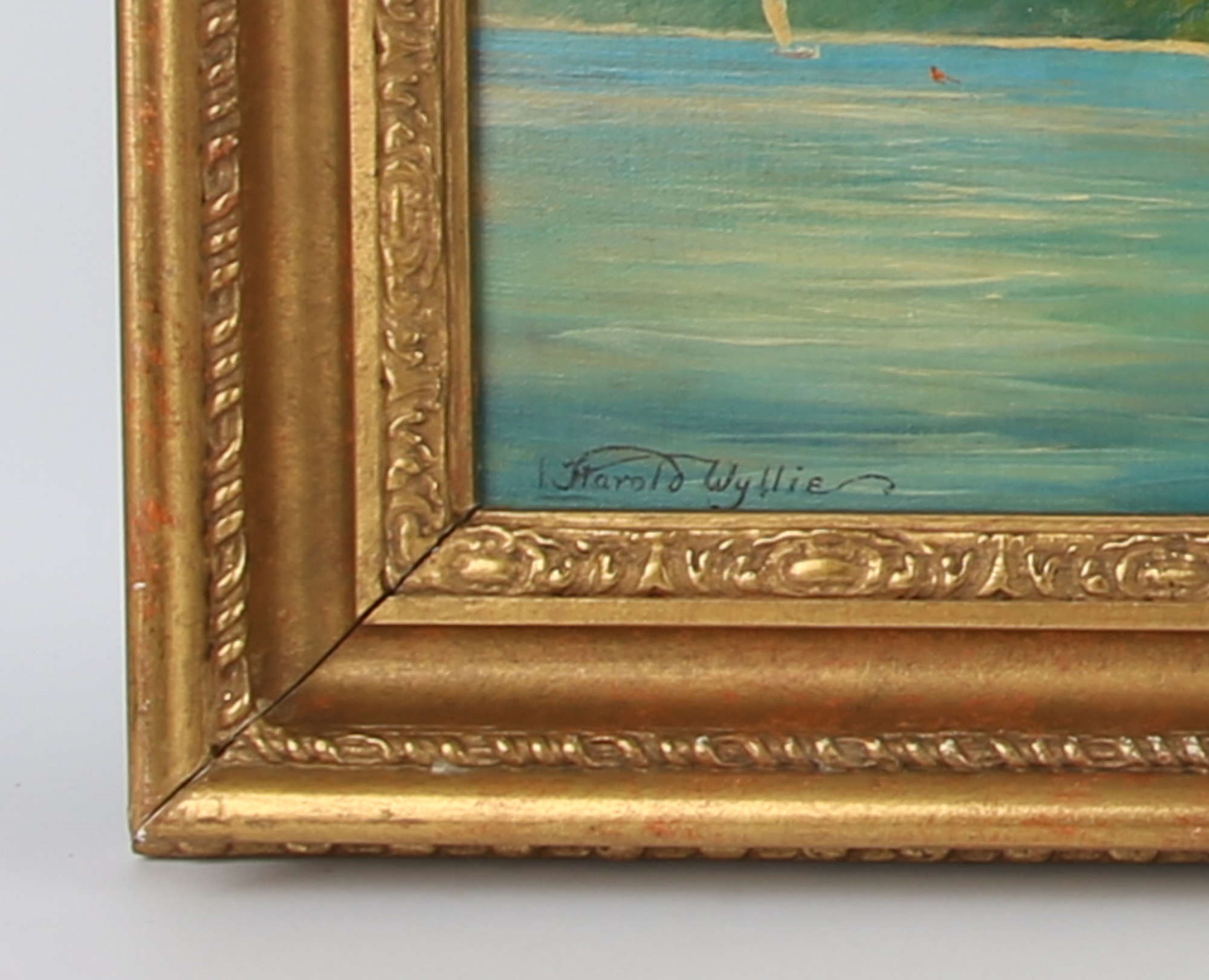 Artwork by Harold Wyllie, H.M.S. Albion in English Harbour, Made of oil on canvas