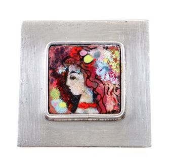 Doris Hall Silver Enamel Portrait Pin - Doris Hall