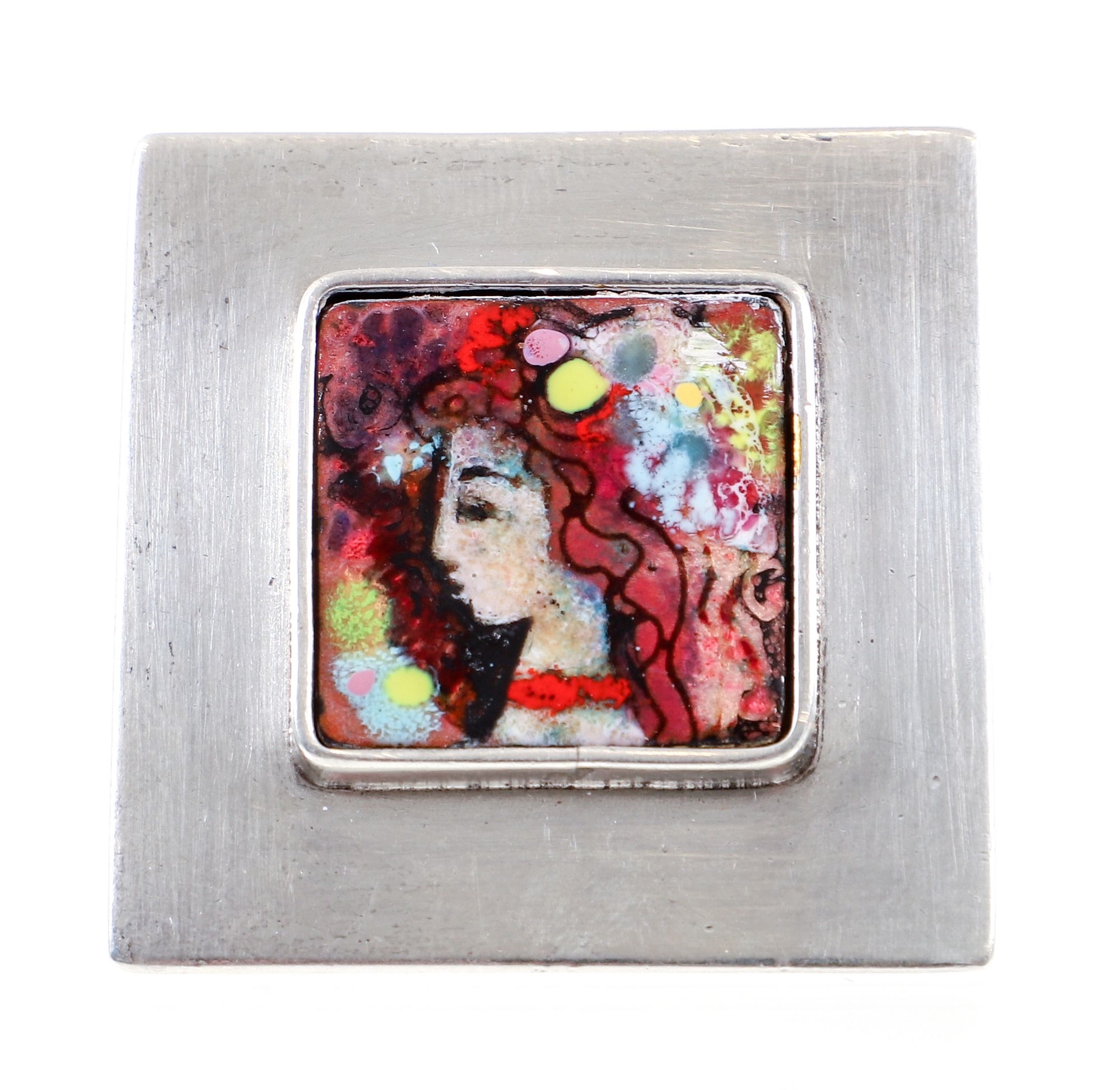 Artwork by Doris Hall, Doris Hall Silver Enamel Portrait Pin, Made of Silver Enamel