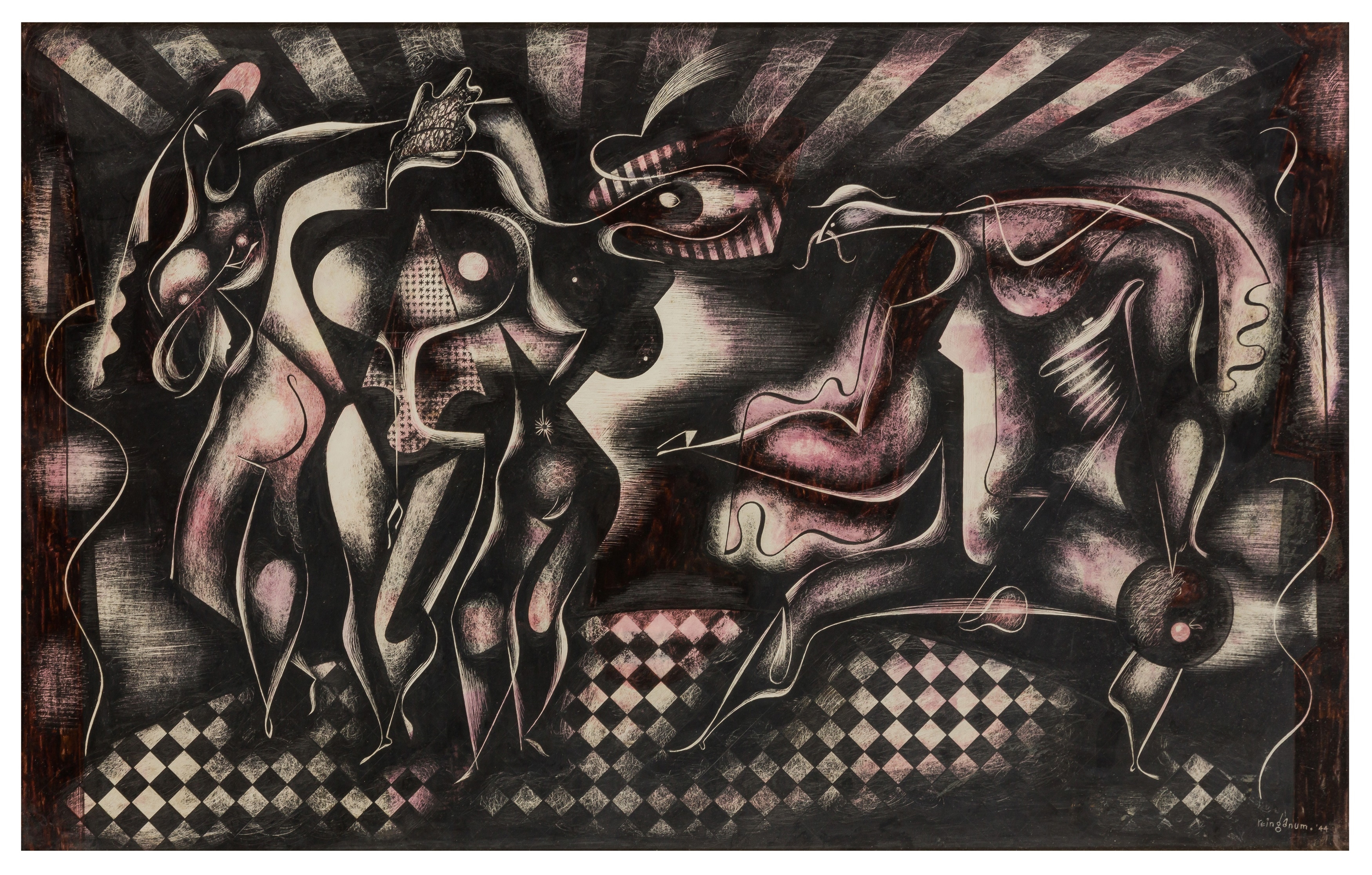 Artwork by Victor Reinganum, 
Judgement of Paris
signed and dated 'reinganum.' (lower right)

, Made of oil and gesso on board