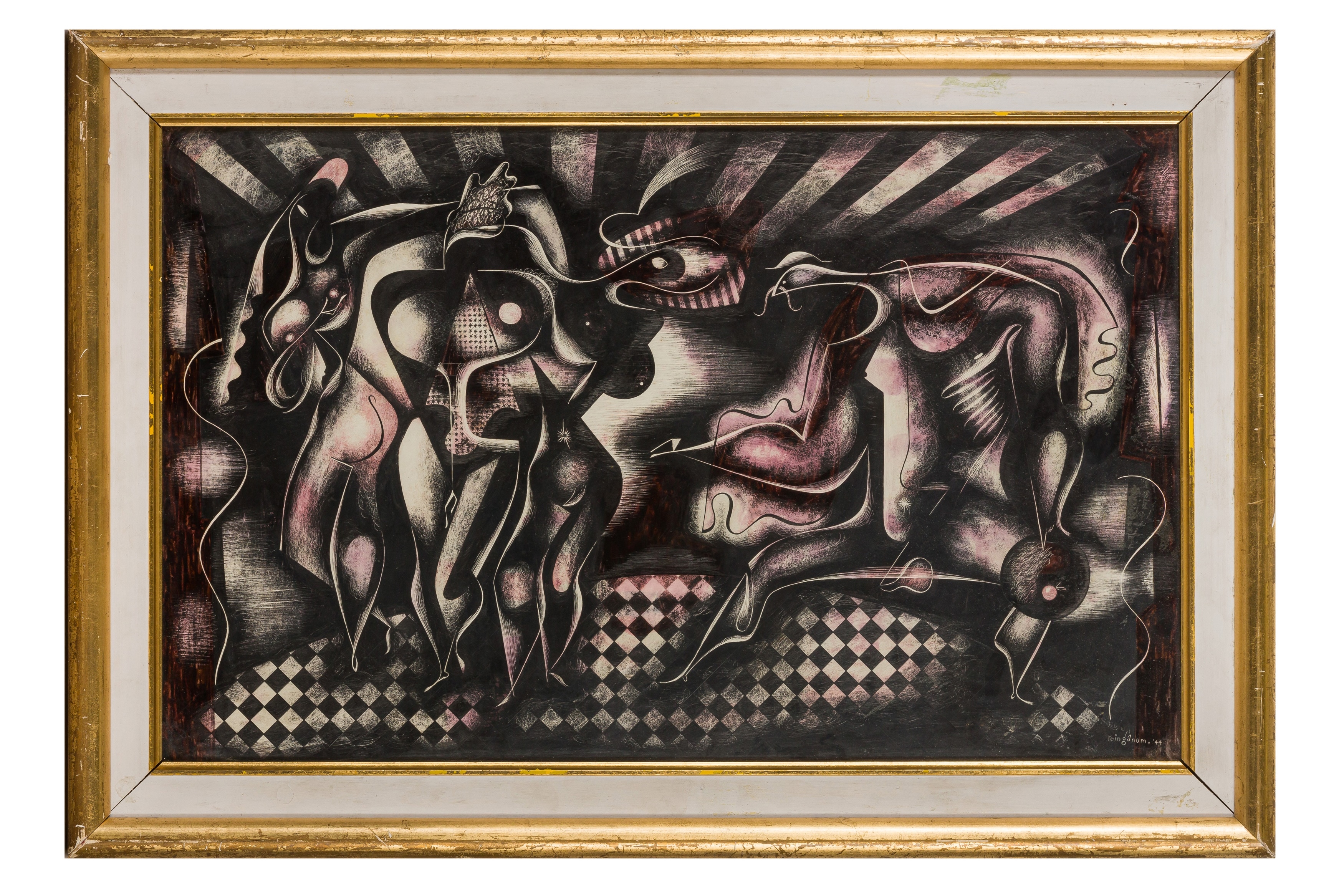 Artwork by Victor Reinganum, 
Judgement of Paris
signed and dated 'reinganum.' (lower right)

, Made of oil and gesso on board