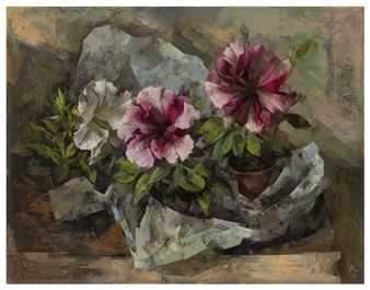 Petunias
signed with initials and dated 'LA ' (lower right)

 - Leonard Appelbee
