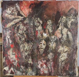 Nora BOUDJEMAI (né en 1978) Étude de femme ensanglantée Technique mixte sur toile H. 80 cm - L. 80 cm - Nora Boudjemaï