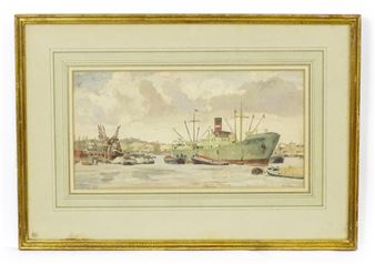 The River Medway at Rochester, with ships and boats - Eric John Archer