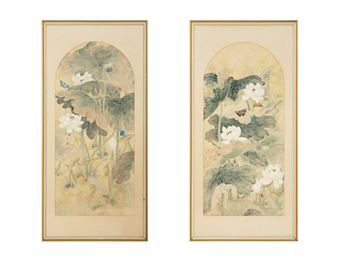 Cecilia Lin(Taiwanese, 20th Century)Still Lives with Water Lilies and Butterflies (a pair - Cecilia Lin