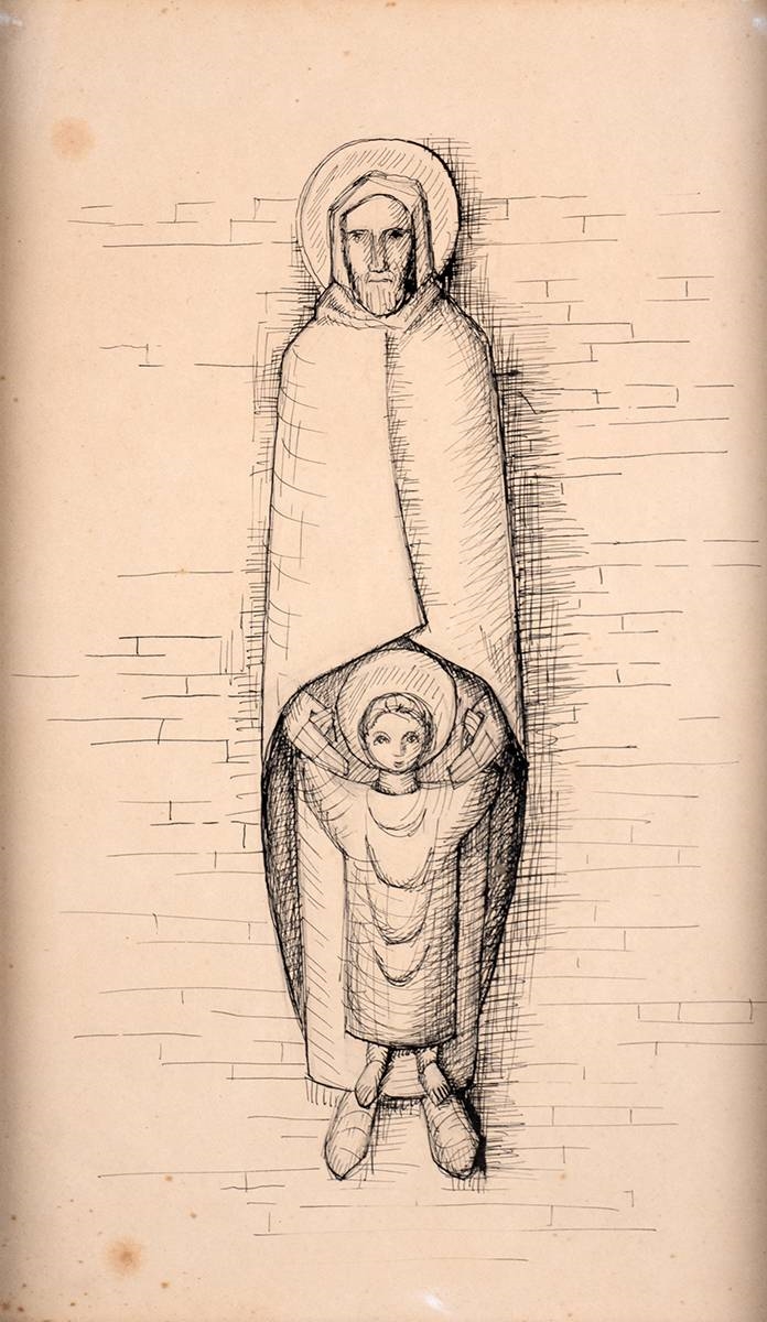 Artwork by Ian Stuart, SKETCH FOR STATUE - ST. JOSEPH AND CHILD, 1964, Made of ink