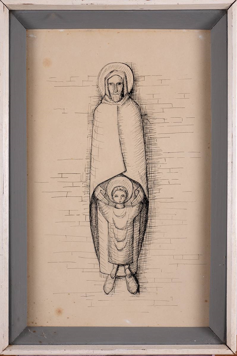 Artwork by Ian Stuart, SKETCH FOR STATUE - ST. JOSEPH AND CHILD, 1964, Made of ink