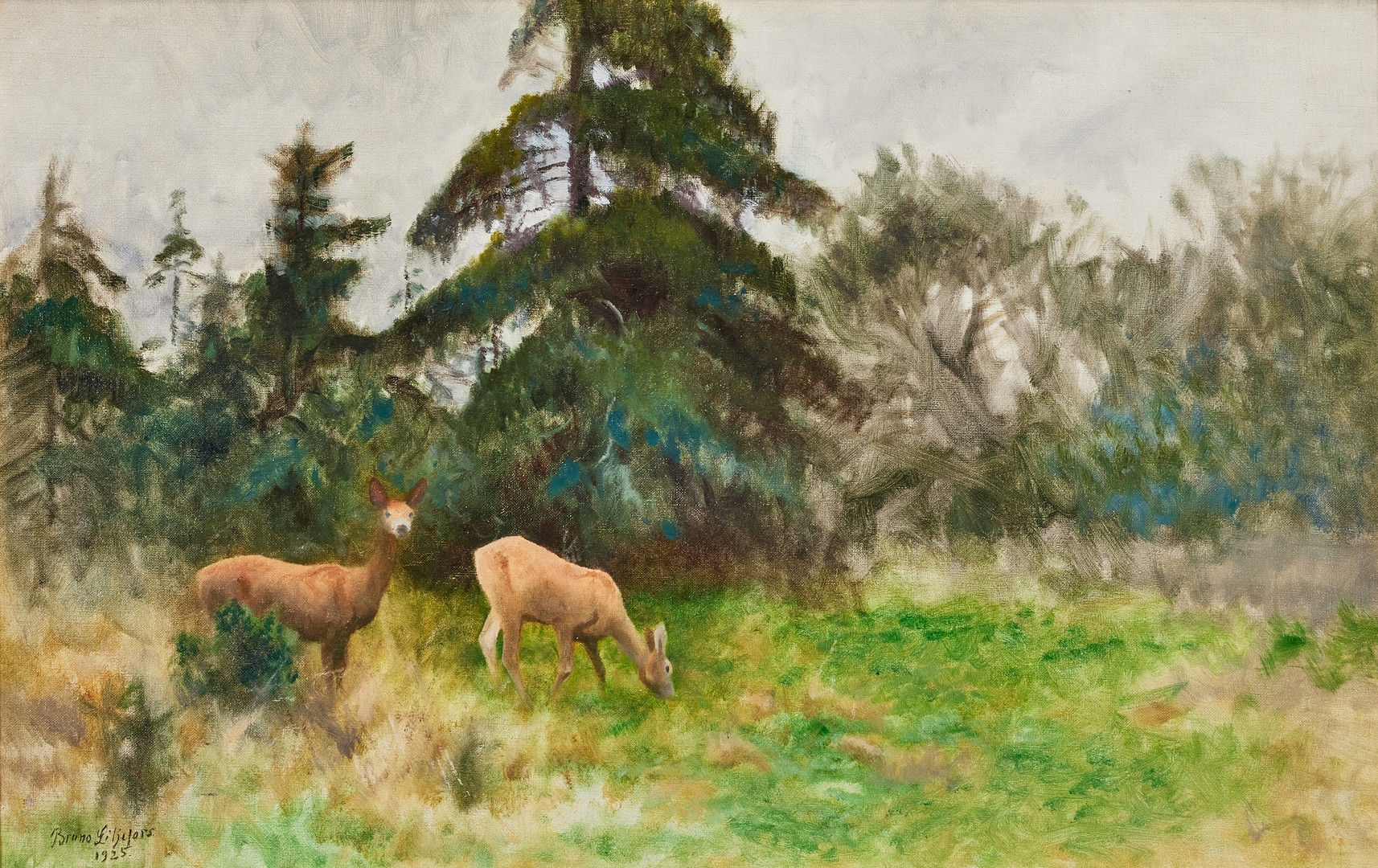 Artwork by Bruno Liljefors, Rådjur vid skog, Made of oil on canvas