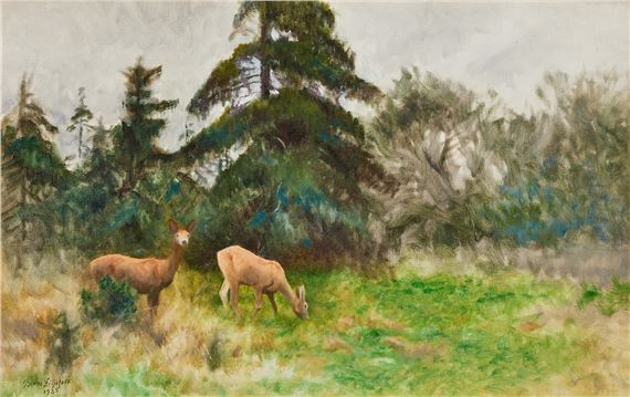 Rådjur vid skog by Bruno Liljefors, 1925