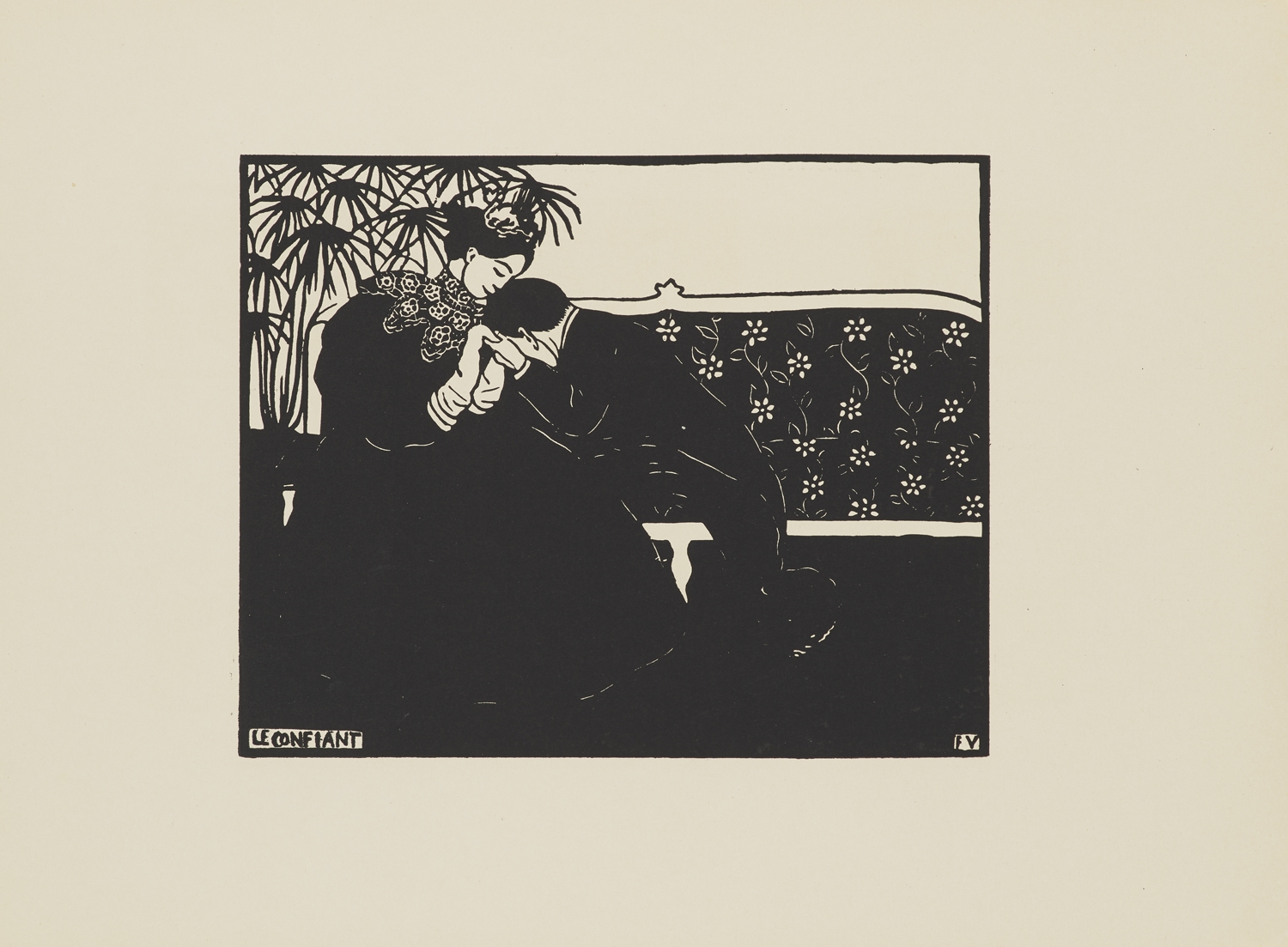 Gravure Sur Bois Originale De Félix Vallotton Pour Ex Libris Joly – Chats Et Vieux Livres, Pièce D'art Ancien