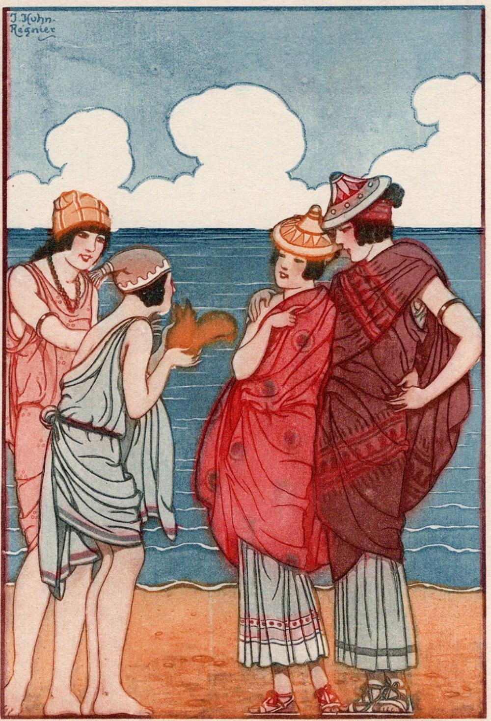 Gravure Art Déco Kuhn-Régnier – Hippocrate Médecine, Aquarellée Au Pochoir (1932-1934)