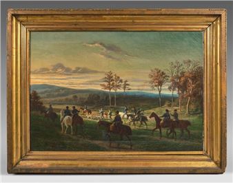 Leopold Von BESENVAL (1812-1889) Hunting Oil on canvas, dedicated on the back (Restoration). 50 x 72 cm - Léopold von Besenval