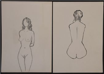 A diptych sketch of a nude figure shown from the front and back.
