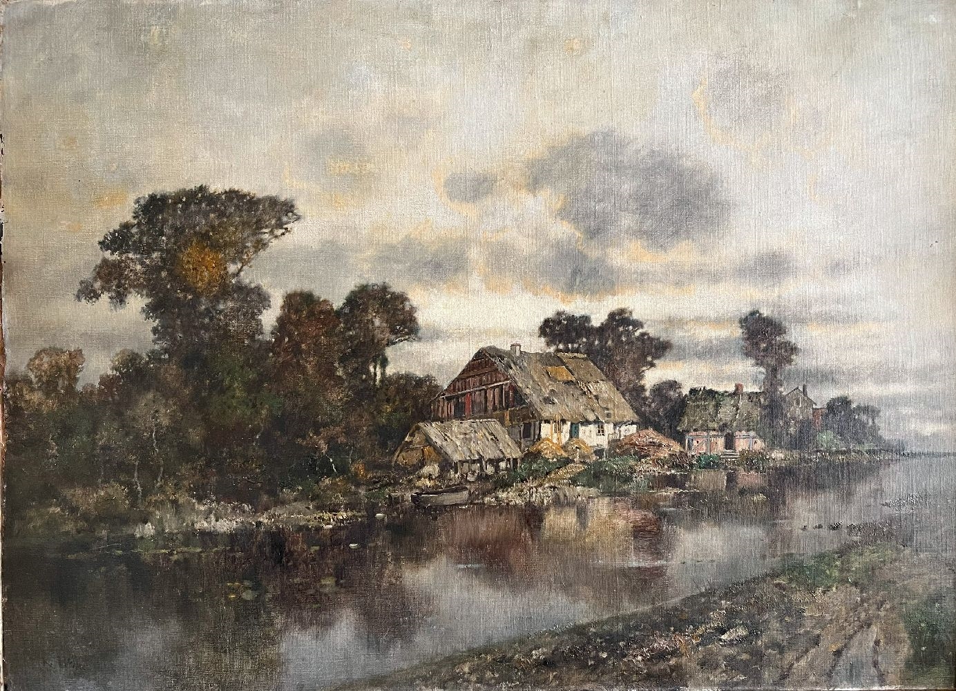 karl-heffner-landschaft-mit-bauernh-usern-und-geh-ften-an-einem