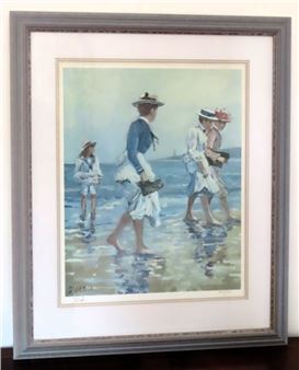 J. Durkin - Framed pencil signed limited edition polychrome print depicting a seaside scene with - J. Durkin