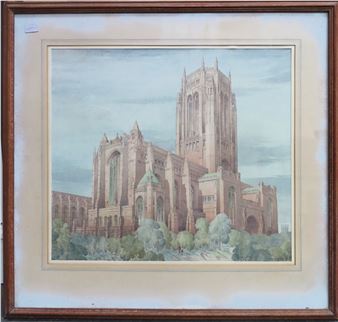 Gordon Hemm, Framed large print depicting Liverpool Anglican Cathedral - Gordon Hemm