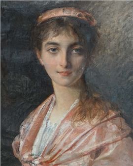 Portrait de femme au châle rose - Victoire Dujardin