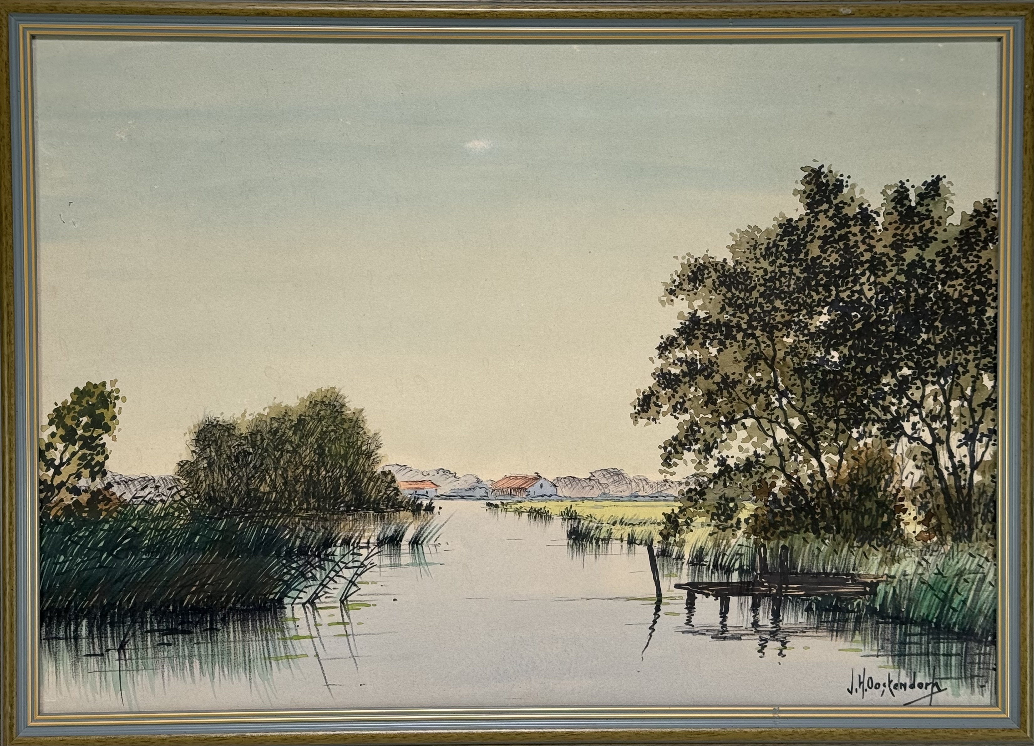 Artwork by Jan Harm Oostendorp, Aquareltekening getiteld “Molenberg visdag” door Jan Harm Oostendorp (1896-1979). Rechtsonder gesigneerd