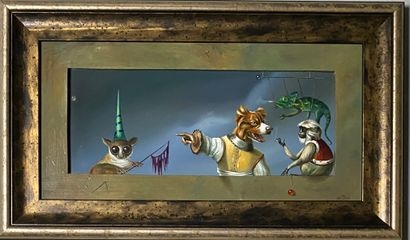 Artwork by Wim Bals, De Galago" Scène avec animaux, Made of Huile sur panneau