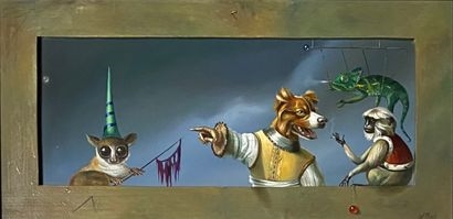 Artwork by Wim Bals, De Galago" Scène avec animaux, Made of Huile sur panneau