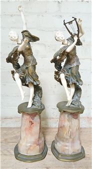 A pair of figures of dancing classical female musicians - René Paul Marquet