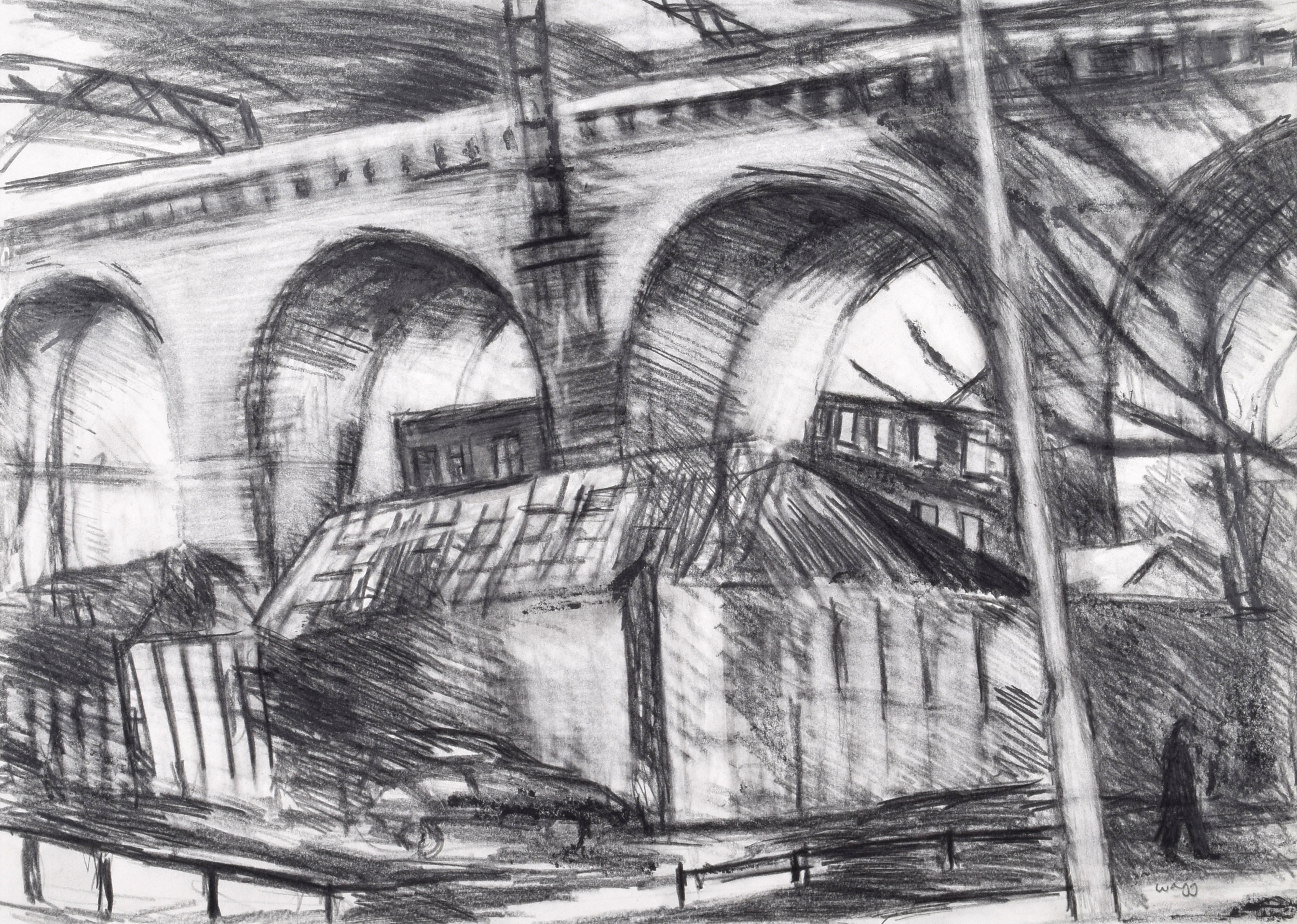 Artwork by Jackie Wagg, Stockport Viaduct from Heaton Lane, Made of graphite